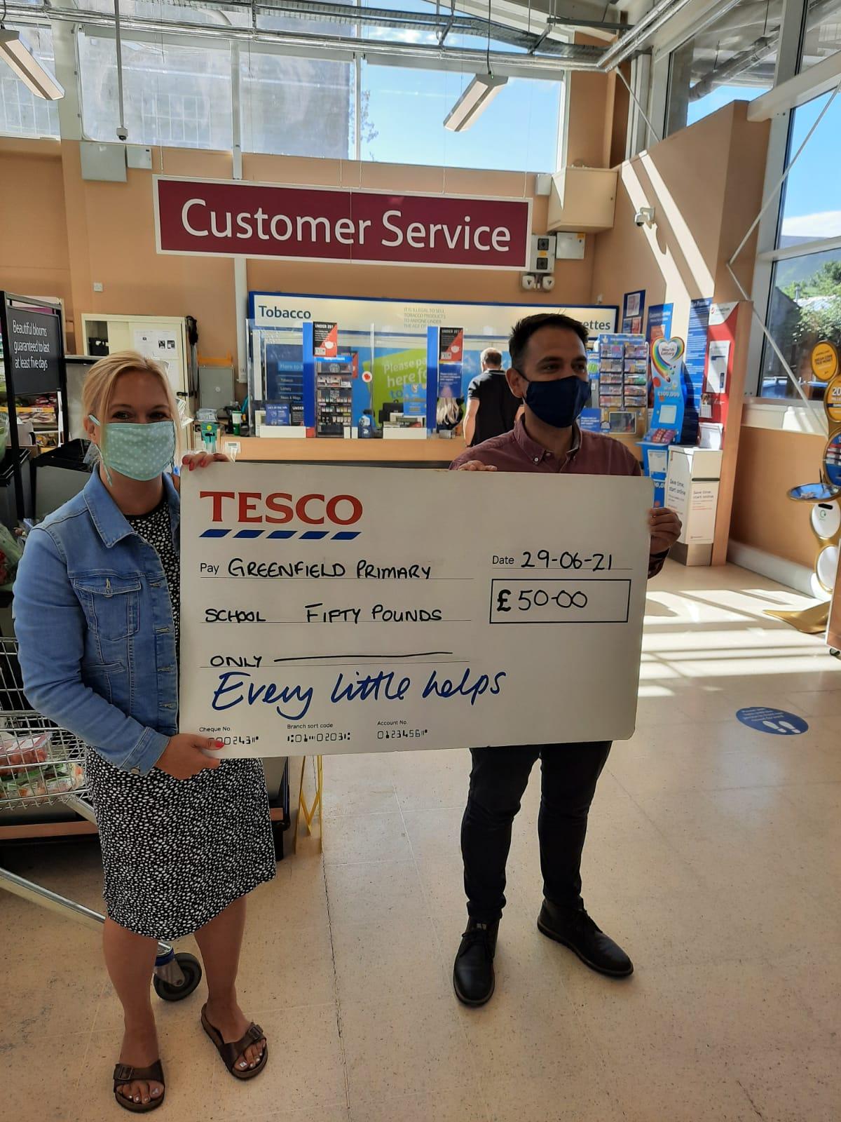 Tesco Donation to Greenfield Primary PTA June 2021